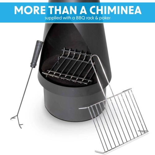 Chiminea Fire Pit, Outdoor, Conical - Black Steel - Picture 2 of 10