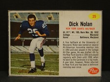 SHORT PRINT 1962 Post Cereal Football #25 DICK NOLAN New York Giants SP (e)