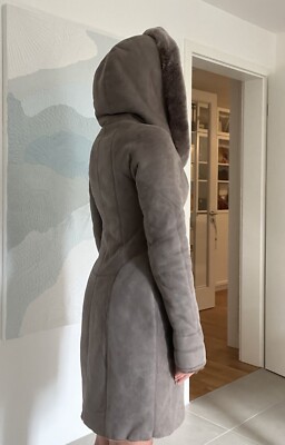 Prens Leather, Echter Lammfellmantel Grau-Beige 38/40 Tailliert