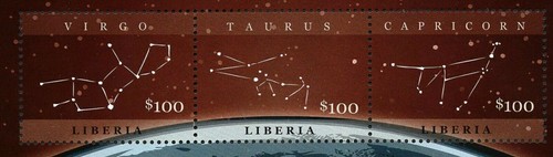 Constellations Stamp Capricorn Virgo Tauro Earth Stars Souvenir Sheet MNH - Picture 2 of 12