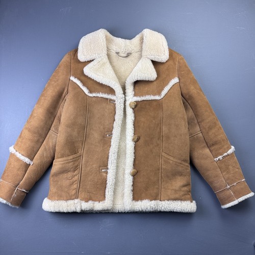 Vintage Lawless Shearling Jacke Herren mittelbraun Wildleder Sherpa gefüttert Western - Bild 8 von 16