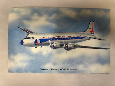 UNUSED Vtg Souvenir Postcard Eastern Airlines DC-4 Silverliner Plane (AM2)