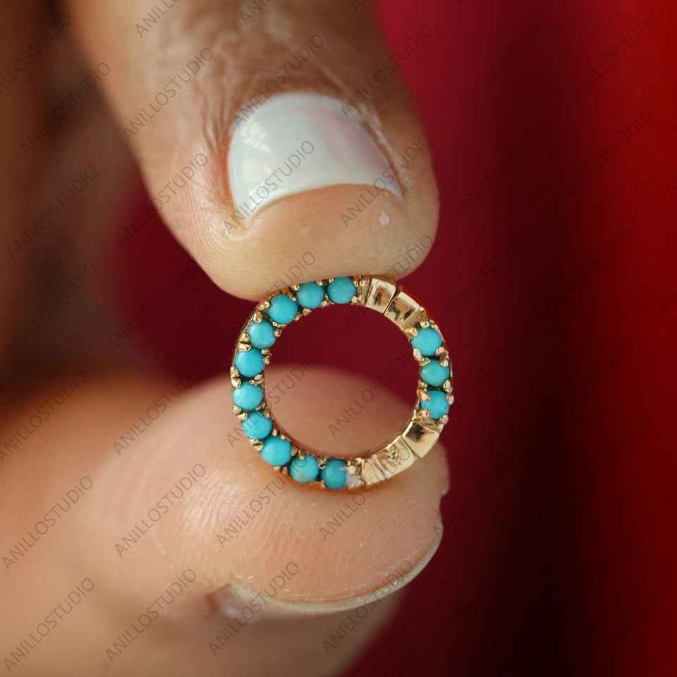 Arizona Turquoise Enhancer Circle Push Lock Solid 14k Yellow Gold Charm Holder - Image 2 of 4