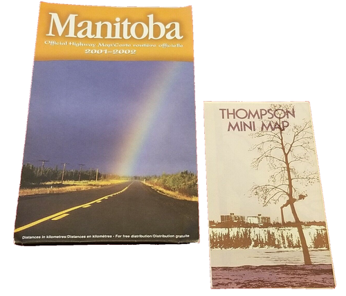 Lot of 2 Vintage Road Maps 2001 Manitoba Road Map & Old Thompson Road Map - Picture 1 of 11
