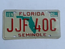 Used 1992 Green Map Seminole County Florida Passenger Car License Plate # JJF40C