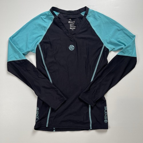 Skins Top Adult Large Black Blue Long Sleeve Compression Activewear Gym Womens
