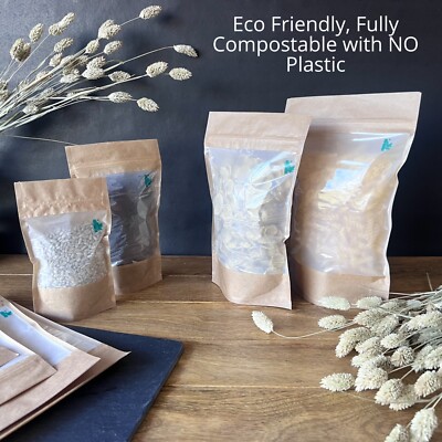 Kraft Paper Window Stand Up Pouch Zip Lock Non-Plastic Bag