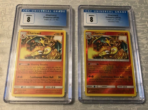 2019 Pokemon Team Up LOT Charizard 14/181 Non-Holo & Reverse Holo CGC 8 NM/Mint