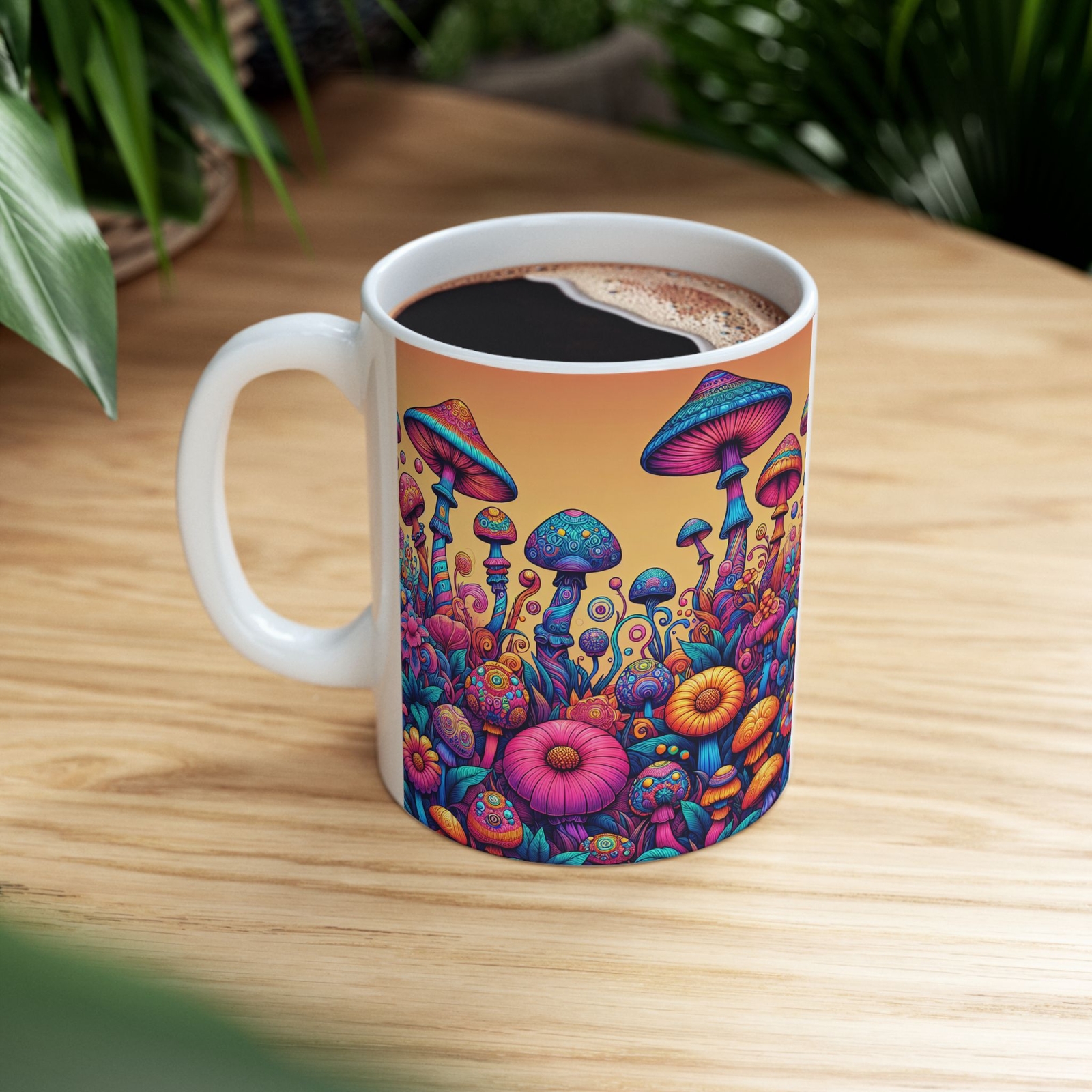 Psychedelic Mushroom Ceramic Mug for Nature Lovers, 11oz or 15oz Coffee Cup Gift