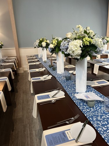 SET of 12 WEDDING SHOWER FLORAL BLUE & WHITE CUSTOM FABRIC TABLE RUNNER 8-9 Ft - Picture 4 of 9