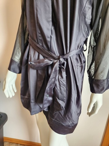 Playboy Ladies Black Amandier Short Satin Wrap Gown Robe Size L New - Picture 6 of 9
