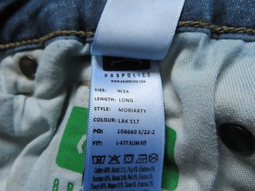 Pantalones de mezclilla 883 Police Moriarty azul claro lavado calce ajustado para hombre talla W34 - Imagen 3 de 10