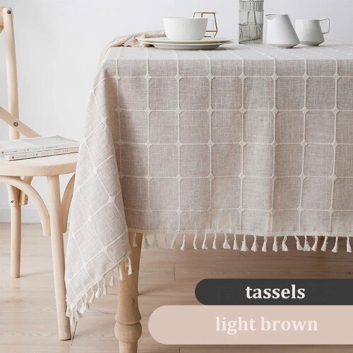 Three-dimensional Jacquard Tablecloth,Cotton Tassels Dust-Proof Table Cover - Foto 30 di 33