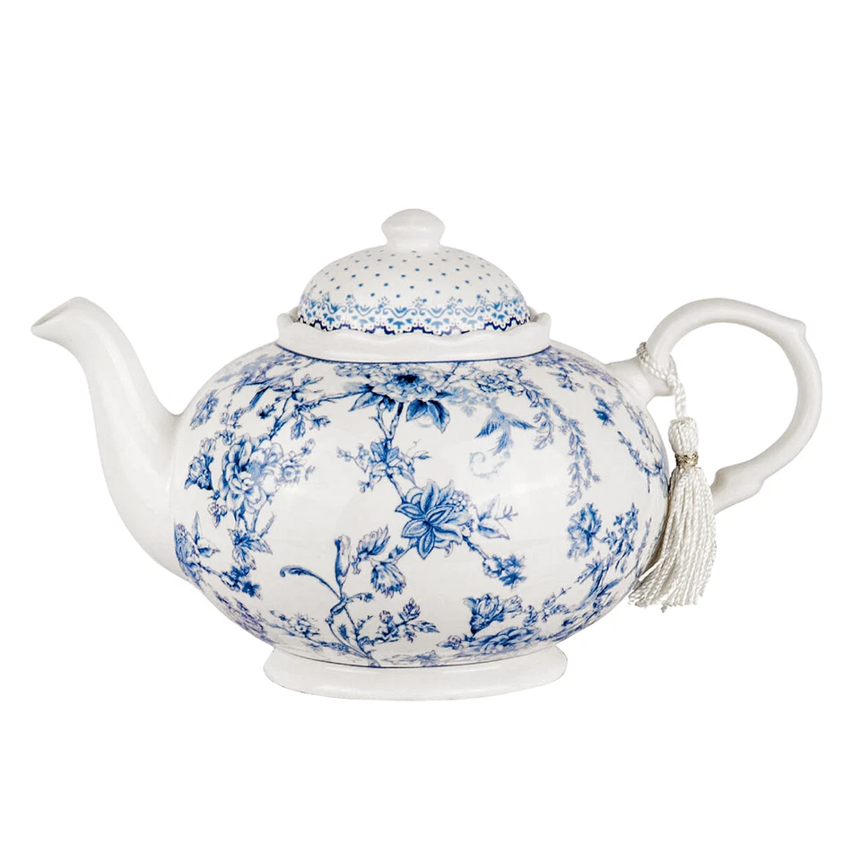 1-qt Blue Flowers Bone China Teapot in Gift Box Blue and White Porcelain Tea Pot - Image 4 of 4