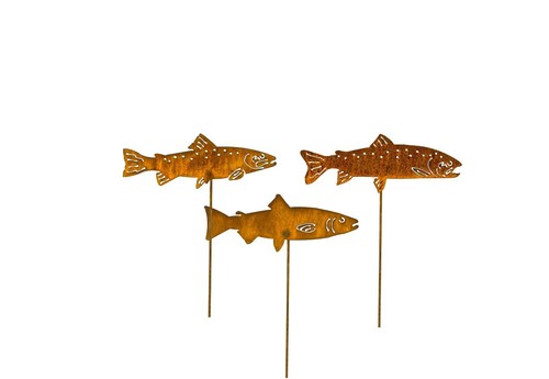Große Fisch Gartenpfähle, 3er Set Forellenfische, rostiges Metall Gartenkunstdekor - Bild 3 von 3