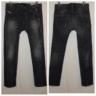 【KOOLOSET】Trimming Destroyed Black Denim Jeans Destroyed Black Denim Diesel Darron Diesel 008UP W31