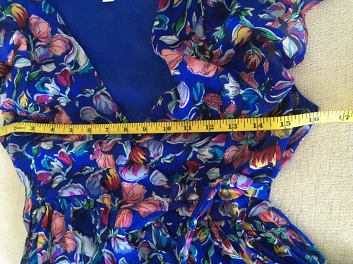 MOULINETTE SOEURS Anthropologie Blue Floral Silk Wrap Flutter Sleeve Dress Sz 0 - Picture 10 of 16