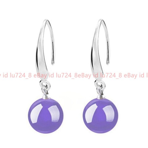 Natural 10mm Multicolor Jade Agate Round Gemstone Silver Hook Dangle Earrings - Picture 20 of 22