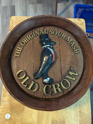 Vintage  1950s Old Crow Barrel Top Whiskey Faux Sign 16” Rare