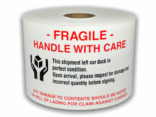 3x5 Fragile Inspect for Damage Labels (Hands & Box - Rd/Wh/Blk) 1 Roll of 250 - Picture 1 of 3