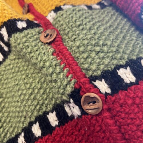 Suéter para mujer Quichua Village XL tejido grueso cálido bloque de color hecho a mano de colección - Imagen 9 de 9