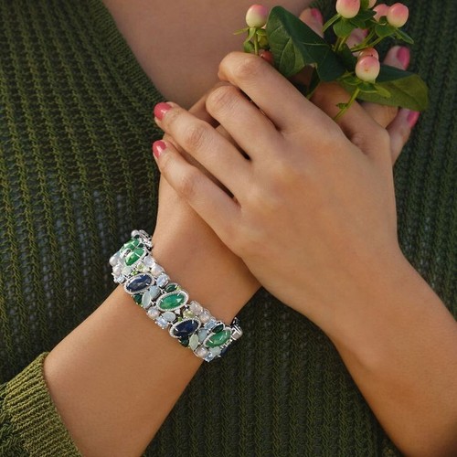 120.32 TCW Pearl & Multi-Color Gemstone Cluster Anniversary Bracelet For Women's - Picture 2 of 6