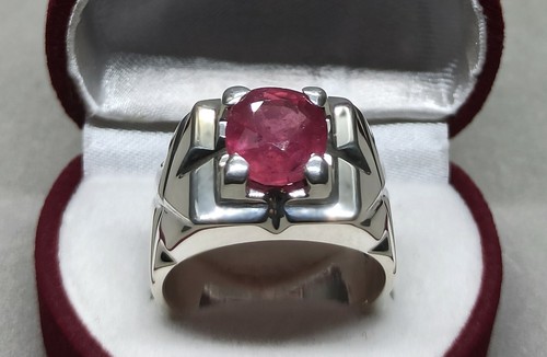 Natural 5 Carat Red Ruby Sterling Silver 925 Handmade Yaqoot Mens Square Ring - Picture 3 of 12