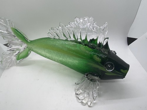 STUDIO ART GLASS SY DOWLING HAND BLOWN TROPICAL GREEN FISH GORGEOUS SIGNED MINT - Picture 3 of 13
