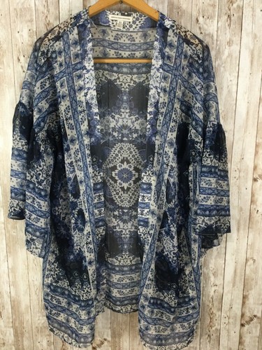 American Eagle Outfitters Womens XS S Sheer Topper Kimono Blue Boho Bell Sleeves - Picture 2 of 6