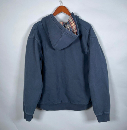 L.L. Bean Plaid Lined Zip Up Hoodie Adult Large Dark Blue Heavyweight Sweatshirt - Picture 3 of 12