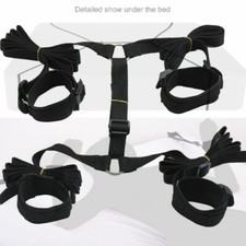 Black Bed restraint for Sex Play Adjustable Strap Furry Ankle Cuffs Handcuffs SM