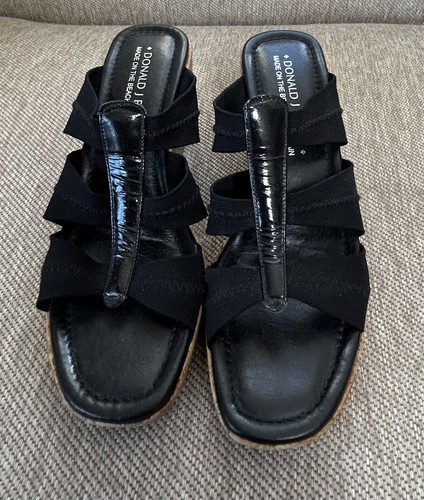 DONALD J. PLINER schwarze Slipper Korkkeilabsatz Riemen Sandalen Slides Absätze Größe 7 - Bild 5 von 7