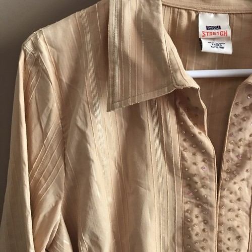 Faded Glory Womens Shirt XL X-Large 16 18 Stretch Long Sleeve Sparkle Peach - Picture 2 of 6