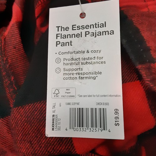 NEW Mens Flannel Sleep Pants Sonoma Goods For Life, Red Plaid, Size XL Tall - Picture 2 of 2