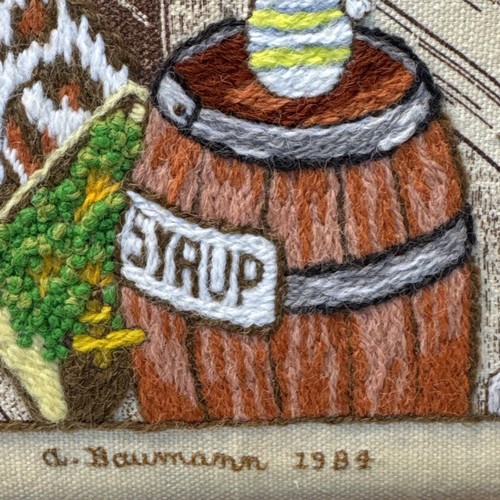 Vintage 1984 Framed Embroidered General Store Scene Little Girl Penny Candy - Picture 3 of 10