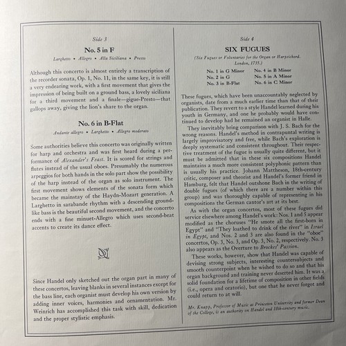 HANDEL 6 ORGAN CONCERTOS Op 4 & 6 Fugues Weinrich Fiedler RCA White Dog 2x Vinyl - Picture 6 of 7