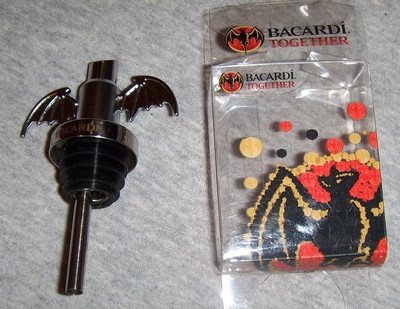 Bacardi Rum Bat Pourer New Metal NIP Liquor Bottle Pourer Free Shipping