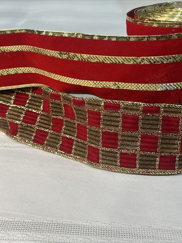 2 Rolls Of Red & Gold Wire Edged Velvet Holiday Ribbon 2.5"X 30’ & 2.5” X 20’ - Picture 4 of 4