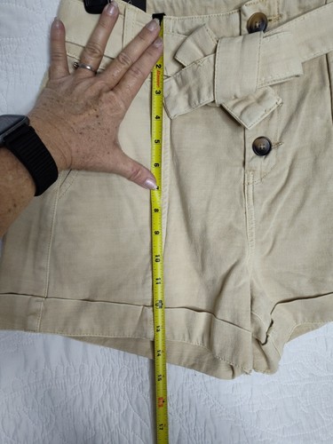 NWT Exposed Button Fly Beige Cotton Belted Size 26 Shorts 26/13 - Picture 11 of 15