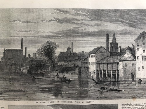 Stampa antica 1867 London News Grande alluvione a Malton Yorkshire Inghilterra #6822 - Foto 3 di 4