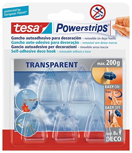 Tesa Uk Powerstrips Deco Clear Hooks With Removable Adhesive Strips 5 Hooks