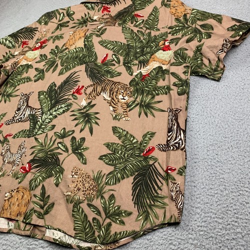 Vtg ELCC Shirt 1X Linen Silk Blend Short Sleeve Button Up Tropical Jungle - Picture 8 of 11