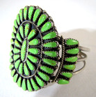 Navajo Sterling Silver Petit Point Green Turquoise Cluster Bracelet Signed