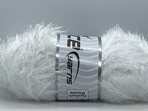 White Eyelash Dazzle #68493 Ice Yarns Iridescent Metallic Eyelash Yarn 100g 120y - Picture 4 of 6