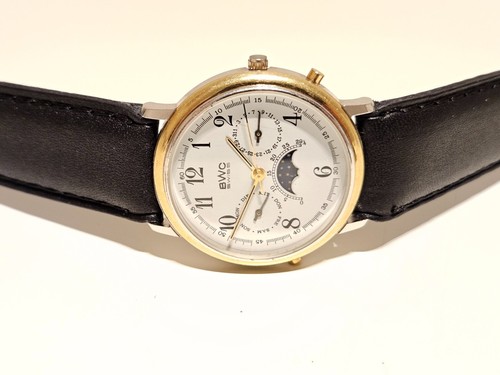VINTAGE TWO TONE TRIPLE CALENDAR MOON PHASE SWISS MEN'S QUARTZ WATCH "BWC " - Picture 4 of 10