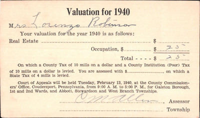 Valuation for 1940