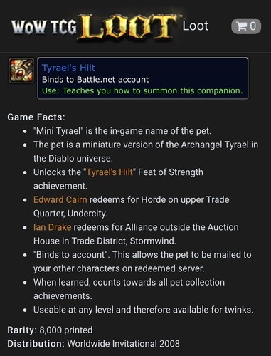 World of Warcraft Paris Blizzcon 2008 Mini Tyrael Hilt Pet Card Unscratched WWI - Bild 2 von 4
