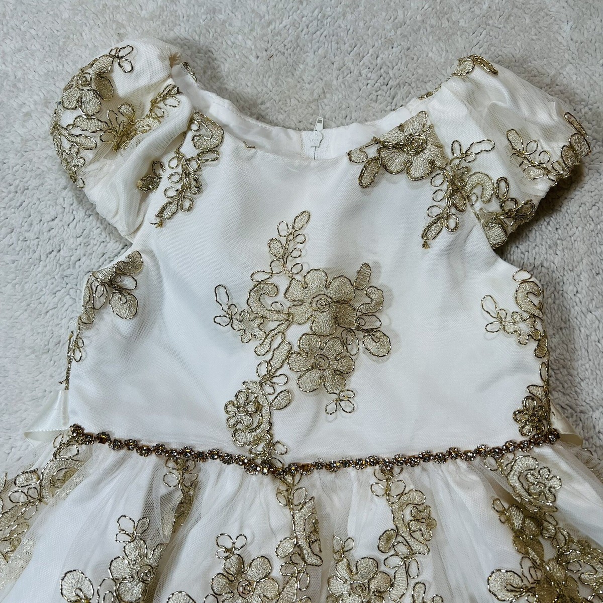 Rare Editions Girls Size 5 White Party Dress Gold Embroidered Glimmer Accents eBay