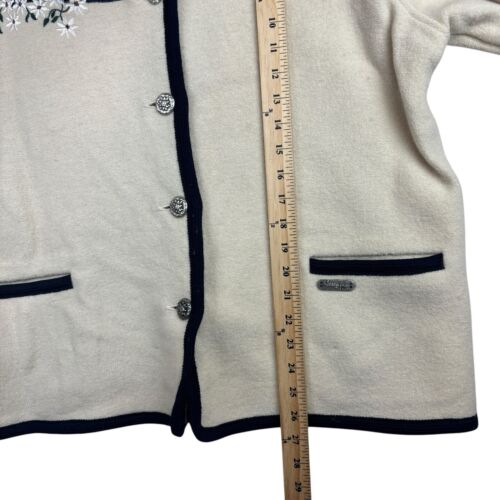 Vintage Wesenjak Women Pure New Wool Cardigan Sweater Jacket Cream Blue US Sz 14 - Picture 4 of 10