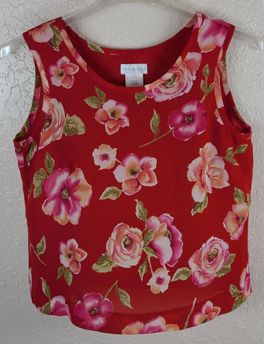 Blusa Top Worthington Mujer Talla 10 Roja Floral Sin Mangas Forrada - Imagen 1 de 3